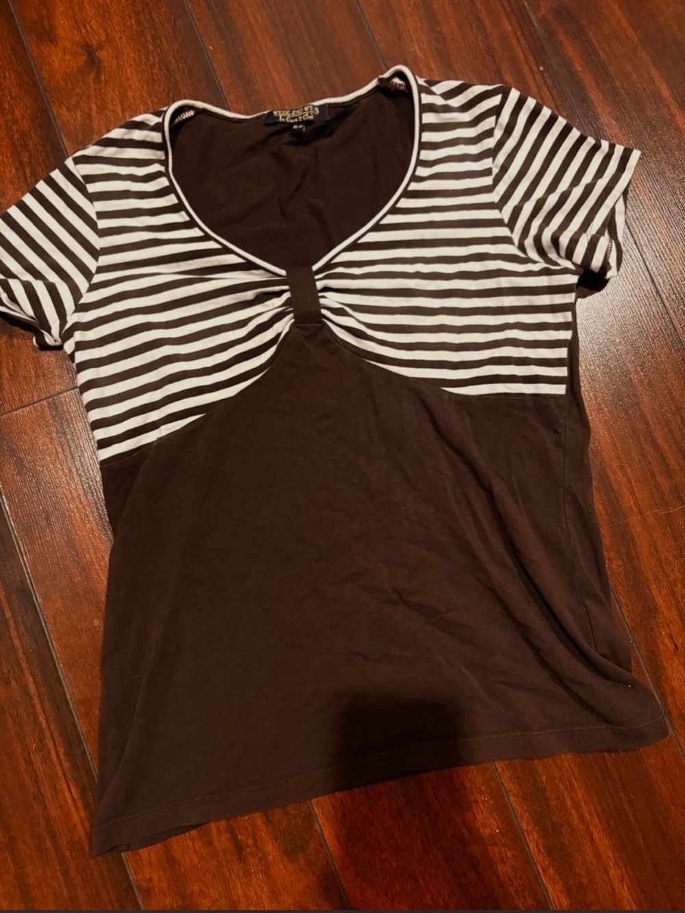 Brown & White Striped Short Sleeve Women's Tee